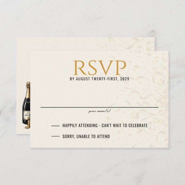 Black & Gold New Years Eve Wedding RSVP Card (Front/Back)