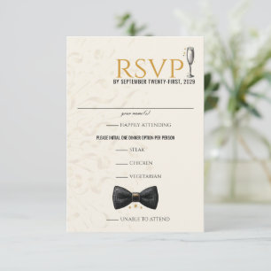 Black & Gold New Years Eve Wedding RSVP Card