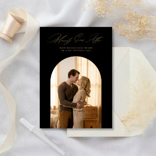 Black Gold Newlywed Merrily Ever After Arch Photo Holiday Card
