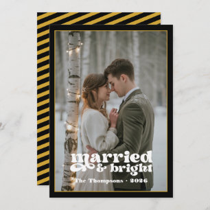 Black & Gold Newlyweds Christmas Holiday Card