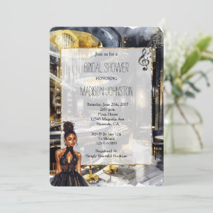 Black Gold Night Club Girl in Dress Bridal Shower Invitation