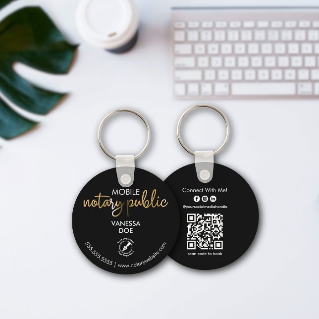 Black & Gold Notary QR Code Logo Business Promo Key Ring (Creator Uploaded)