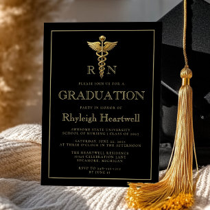Black Gold Nurse RN Graduation Party Invitation