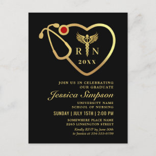 Black Gold Nursing Graduation Invitation Postcard