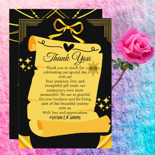 Black & Gold Old Scroll 50th Wedding Anniversary  Thank You Card