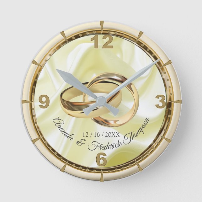 Black &Gold on Champagne Silk Wedding Gift Clock (Front)