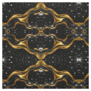 Black Gold Opulent Swirl Natural Ivory Linen Fabri Fabric