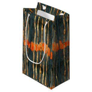 Black gold orange Art Nouveau stripes Small Gift Bag