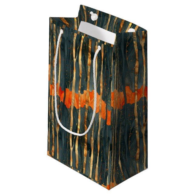 Black gold orange Art Nouveau stripes Small Gift Bag (Front Angled)
