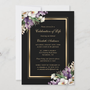 Black Gold Orchid Floral Celebration of Life Photo Invitation