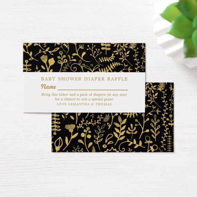 Black & Gold Oriental Floral, Diaper Raffle Ticket (Desk)