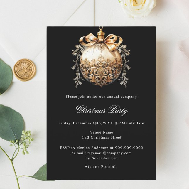 Black gold ornament business Christmas Party Invitation (Creator Uploaded)
