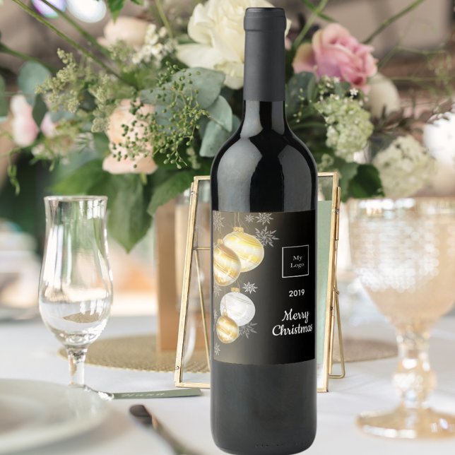 Black gold ornaments business company Christmas Wine Label (Creator Uploaded)