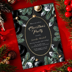 Black Gold Ornaments Glam Christmas Party Invitation