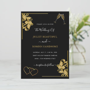 Black Gold Ornaments Wedding Invitation Template