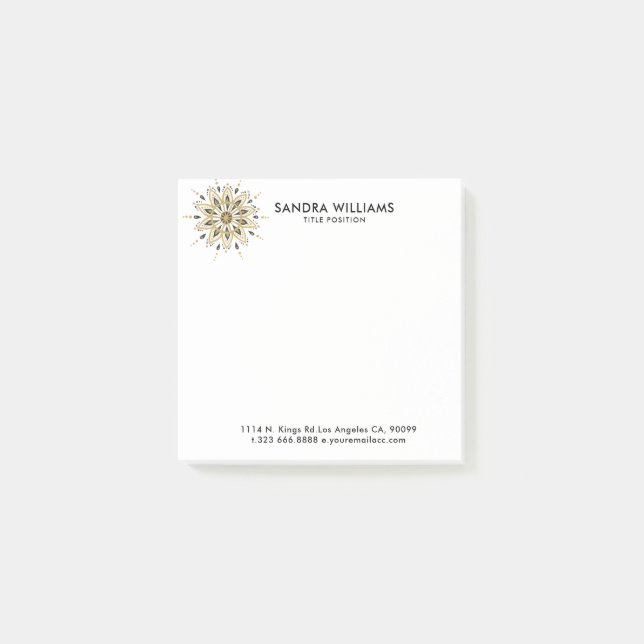 Black & Gold Ornate Circle Mandala Post-it Notes (Front)