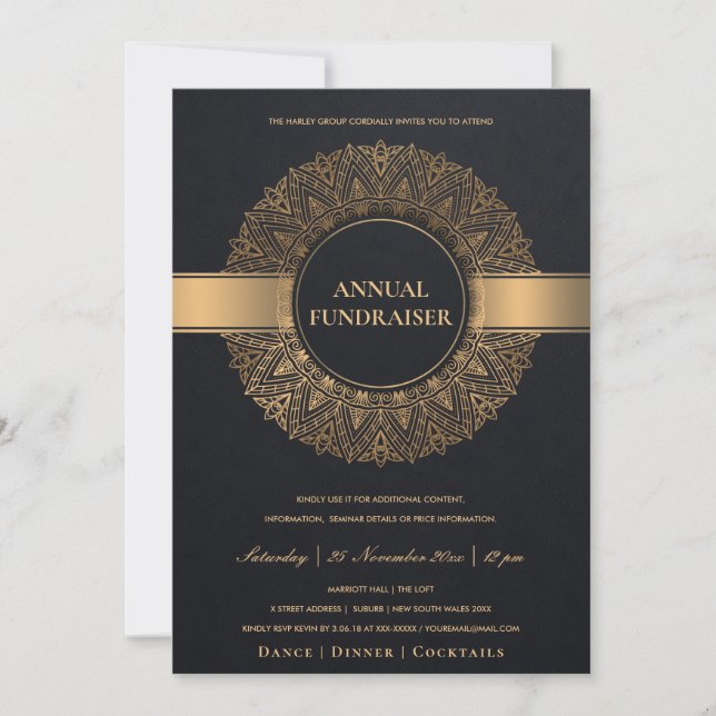 BLACK GOLD ORNATE MANDALA CORPORATE PARTY EVENT INVITATION (Front)