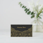 Black & Gold Ornate Paisley Pattern Business Card (Standing Front)