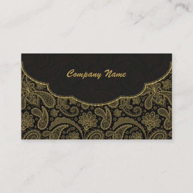 Black & Gold Ornate Paisley Pattern Business Card (Front)
