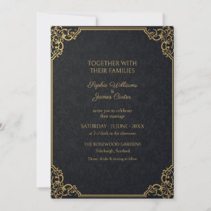 Black Gold Ornate Vintage Wedding Invitation