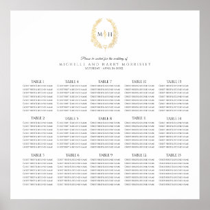 Black gold oval wedding 15 table seating chart