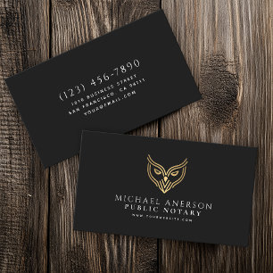 Black Gold Owl Minimal Notary Loan Signing Agent Business Card