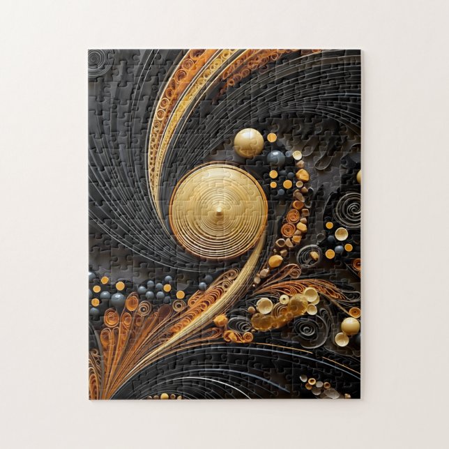 Black & Gold Paper Quill Puzzle (Vertical)