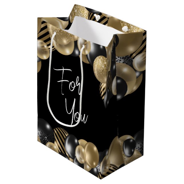 Black Gold Parting Favour Gift Bag for Guests (Front Angled)