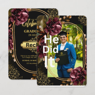 Black & Gold Party Invite | Custom Name Photo Grad