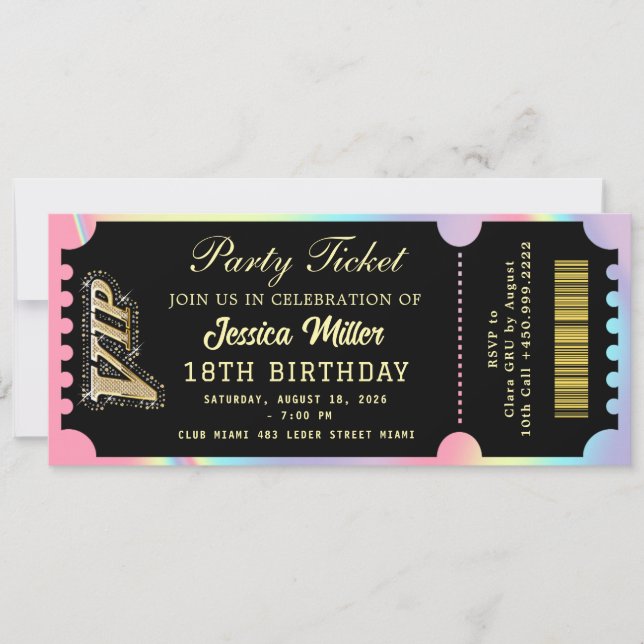 Black & Gold Party Ticket Invitation (Front)