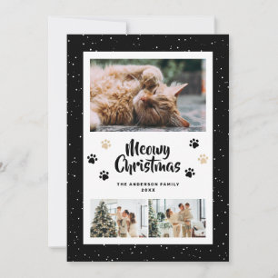 Black Gold Paws Snow 3 Photo Meowy Christmas Card