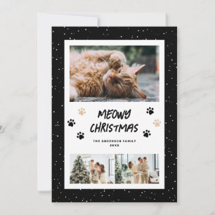 Black Gold Paws Snow 3 Photo Meowy Christmas Card