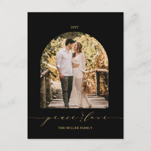 Black & Gold   Peace and Love Christmas Photo Holi Holiday Postcard