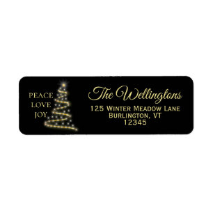 Black Gold Peace Love Joy Christmas Return Address Label