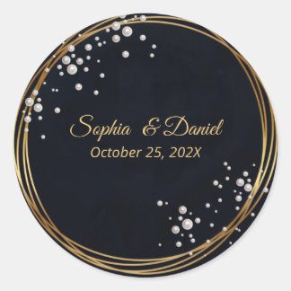 Black Gold Pearl Diamond Bow Luxury Formal Classic Round Sticker