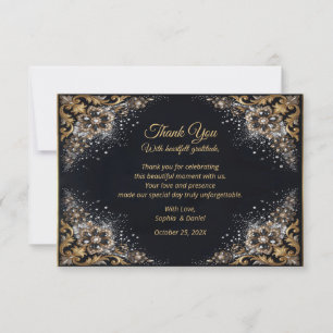 Black Gold Pearl Diamond Bow Luxury Formal Thank You Card