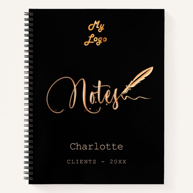Black gold pen elegant script business logo notebook (Front)