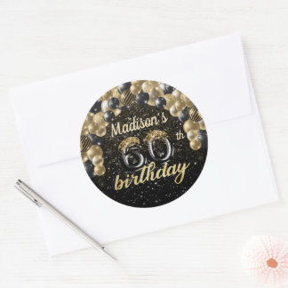 Black Gold Personalised 60th Birthday Classic Round Sticker