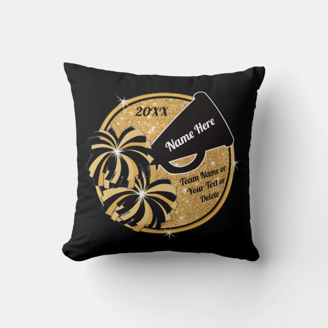 Black Gold Personalised, Cheerleading Senior Gifts Cushion (Front)