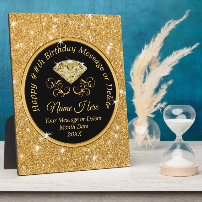 Black, Gold Personalised, Happy Birthday Plaques (Side)