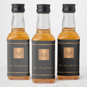 Black gold personalised initials name script liquor bottle label