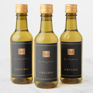 Black gold personalised initials name script wine label