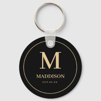 Black Gold Personalised Monogram and Name Key Ring