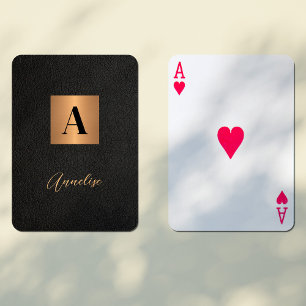 Black gold personalised monogram name playing cards