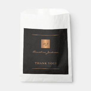 Black gold personalised monogram name script favour bag