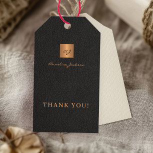 Black gold personalised monogram name script gift tags
