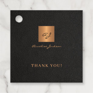Black gold personalised monogram script name favour tags