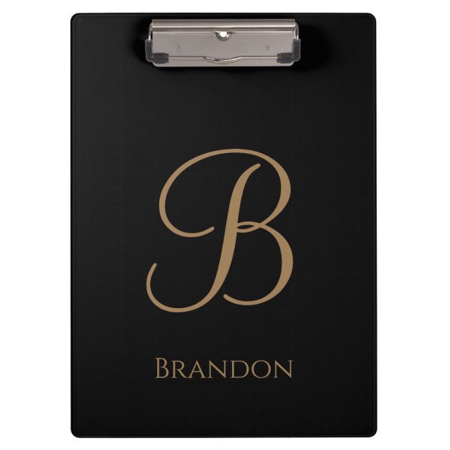 Black Gold Personalised Name and Monogram Clipboard (Front)