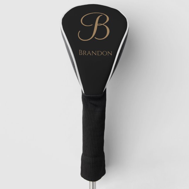 Black Gold Personalised Name and Monogram Golf Head Cover (Front)