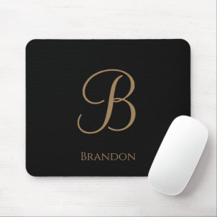 Black Gold Personalised Name and Monogram Mouse Pad